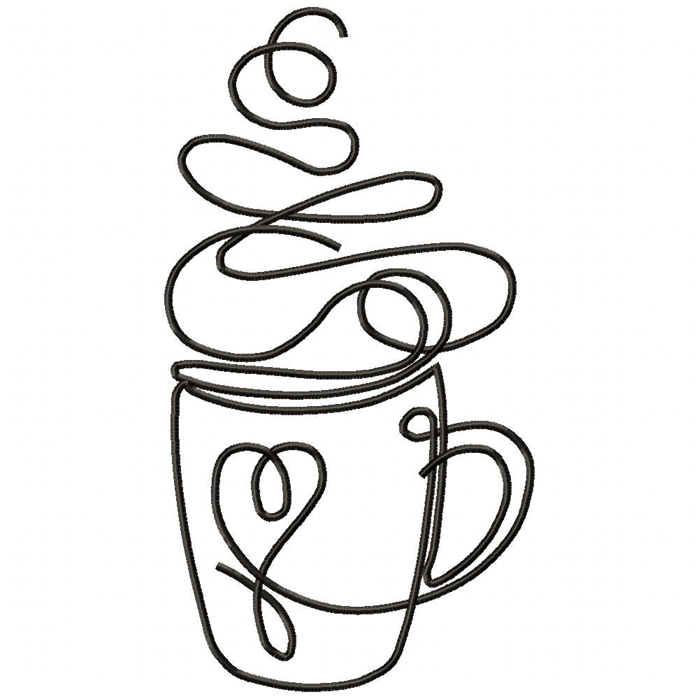 Coffee Cup Line Art - Fill Stitch - Machine Embroidery Design