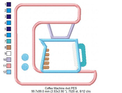 Cozy Coffee Machine - Appliqué - Machine Embroidery Design