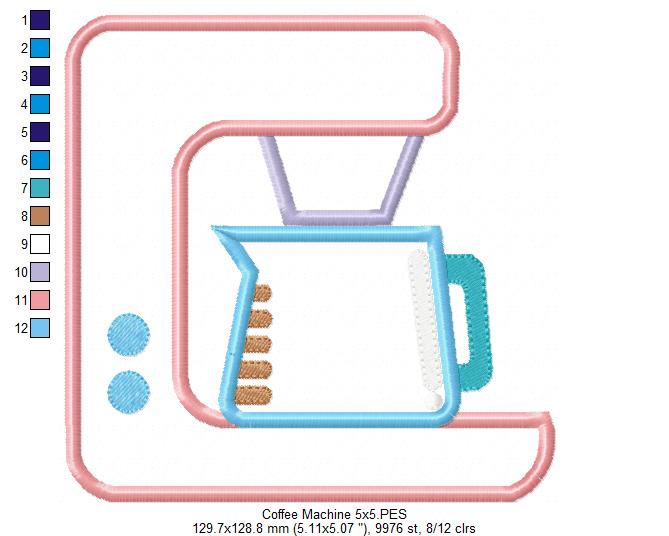 Cozy Coffee Machine - Appliqué - Machine Embroidery Design