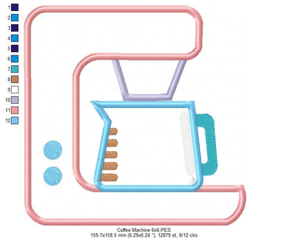 Cozy Coffee Machine - Appliqué - Machine Embroidery Design