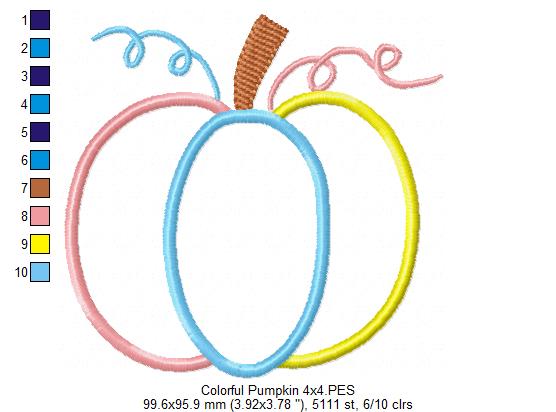 Colorful Pumpkin - Applique - Machine Embroidery Design
