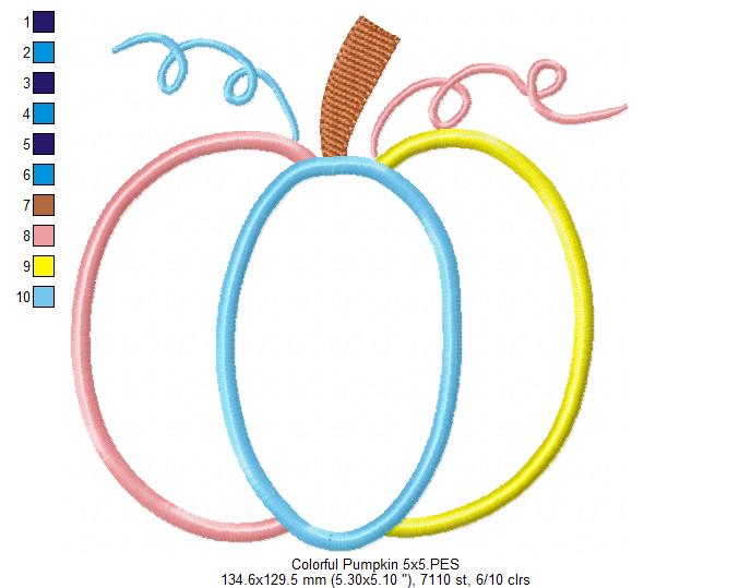 Colorful Pumpkin - Applique - Machine Embroidery Design