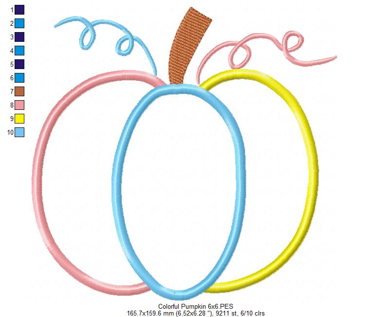 Colorful Pumpkin - Applique - Machine Embroidery Design