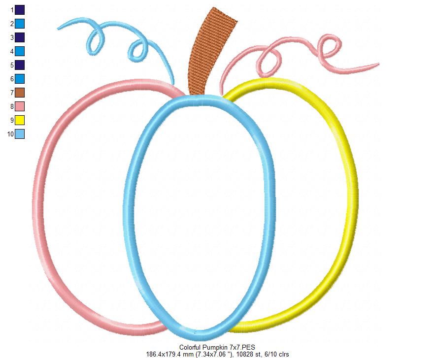 Colorful Pumpkin - Applique - Machine Embroidery Design