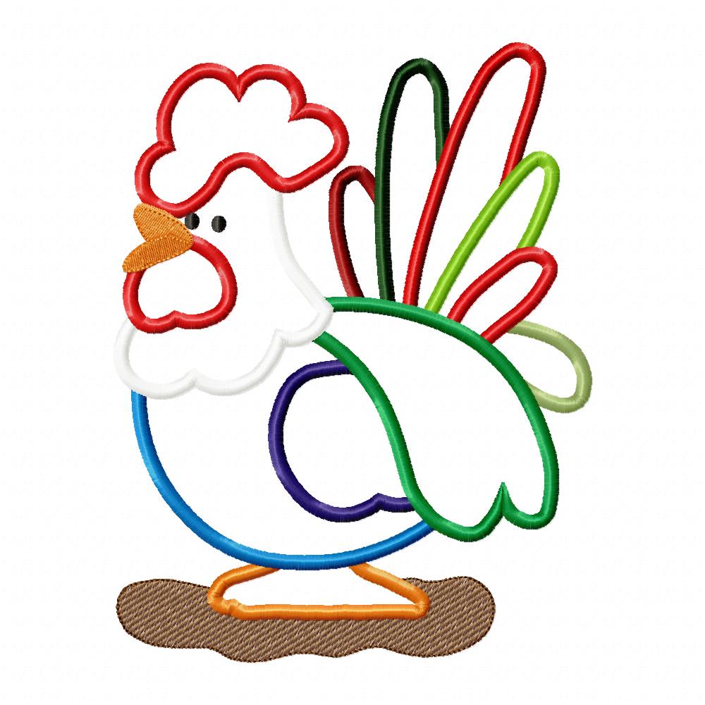 Colorful Rooster - Applique - Machine Embroidery Design