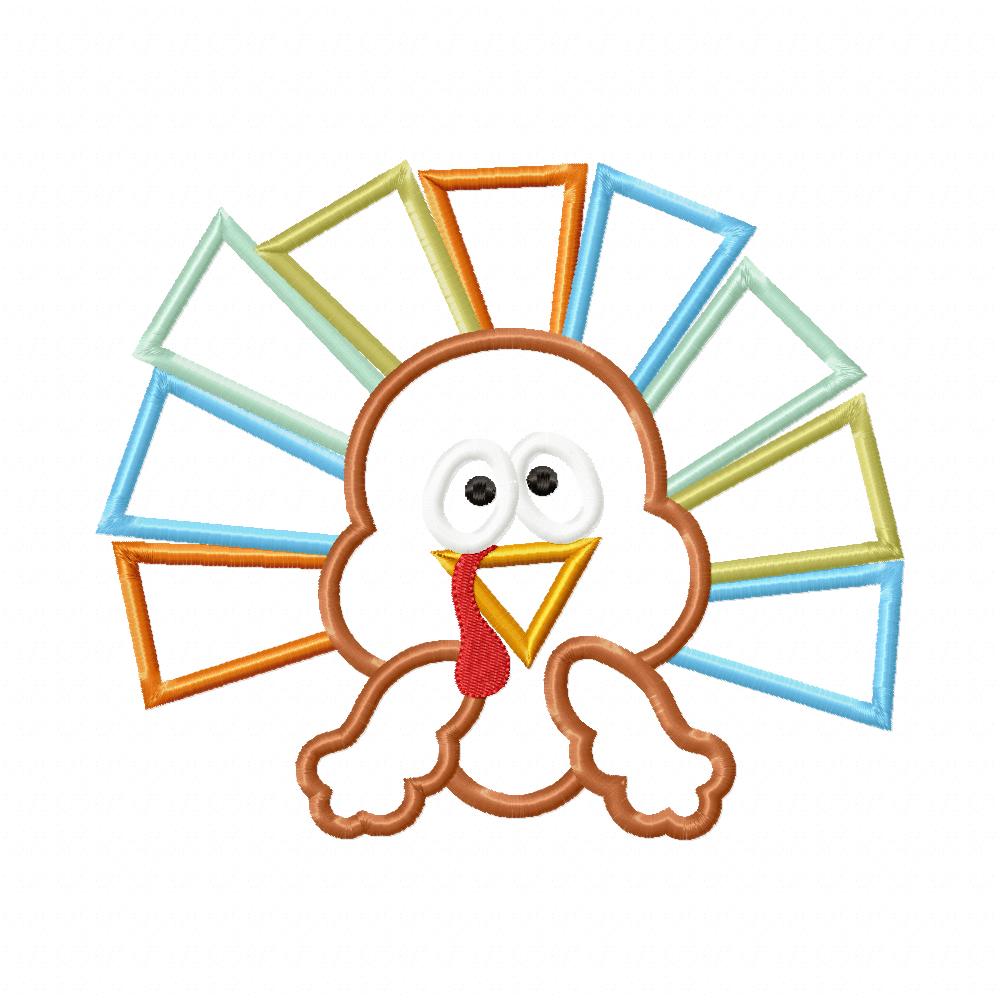 Thanksgiving Colorful Turkey Boy - Applique Embroidery