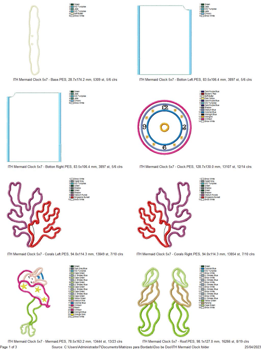 Mermaid Clock Ornament - ITH Project - Machine Embroidery Design