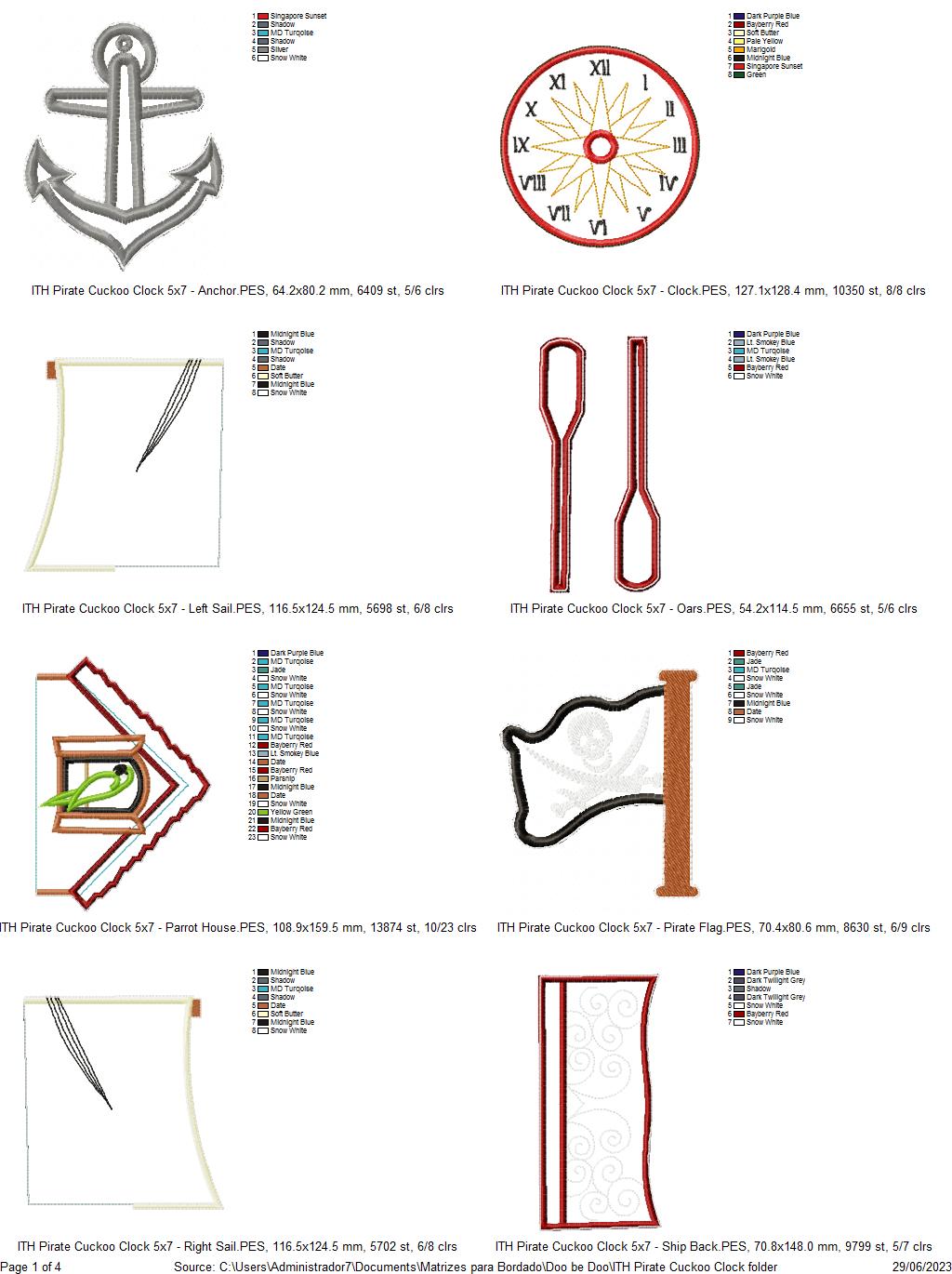 Pirate Ship Cuckoo Clock - ITH Project - Machine Embroidery Design