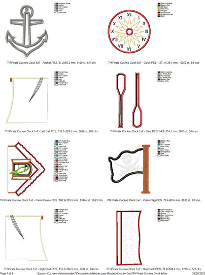 Pirate Ship Cuckoo Clock - ITH Project - Machine Embroidery Design