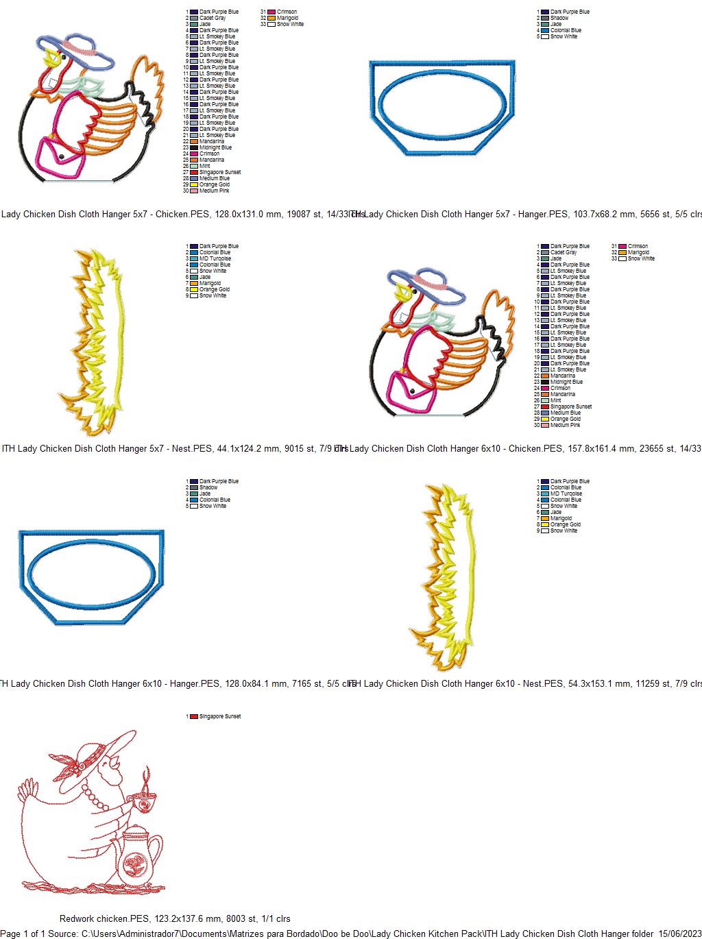 Lady Chicken Kitchen Ornaments Set - ITH Project - Machine Embroidery Design