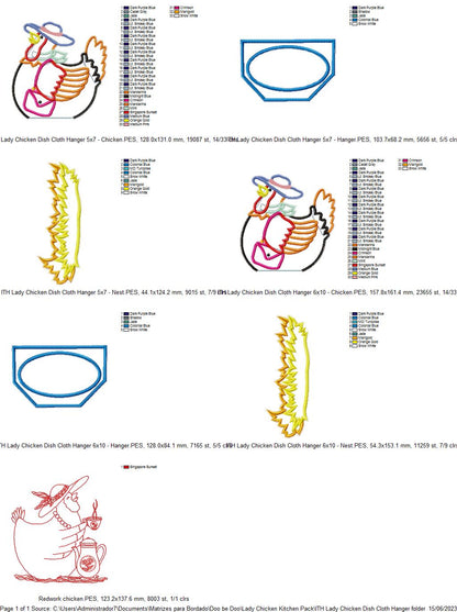Lady Chicken Kitchen Ornaments Set - ITH Project - Machine Embroidery Design