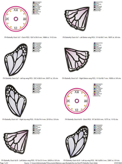 Sewing Time and Butterfly Clocks Set of 2 Designs- ITH Project - Machine Embroidery Design