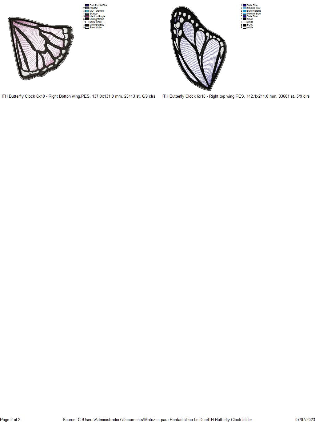 Sewing Time and Butterfly Clocks Set of 2 Designs- ITH Project - Machine Embroidery Design