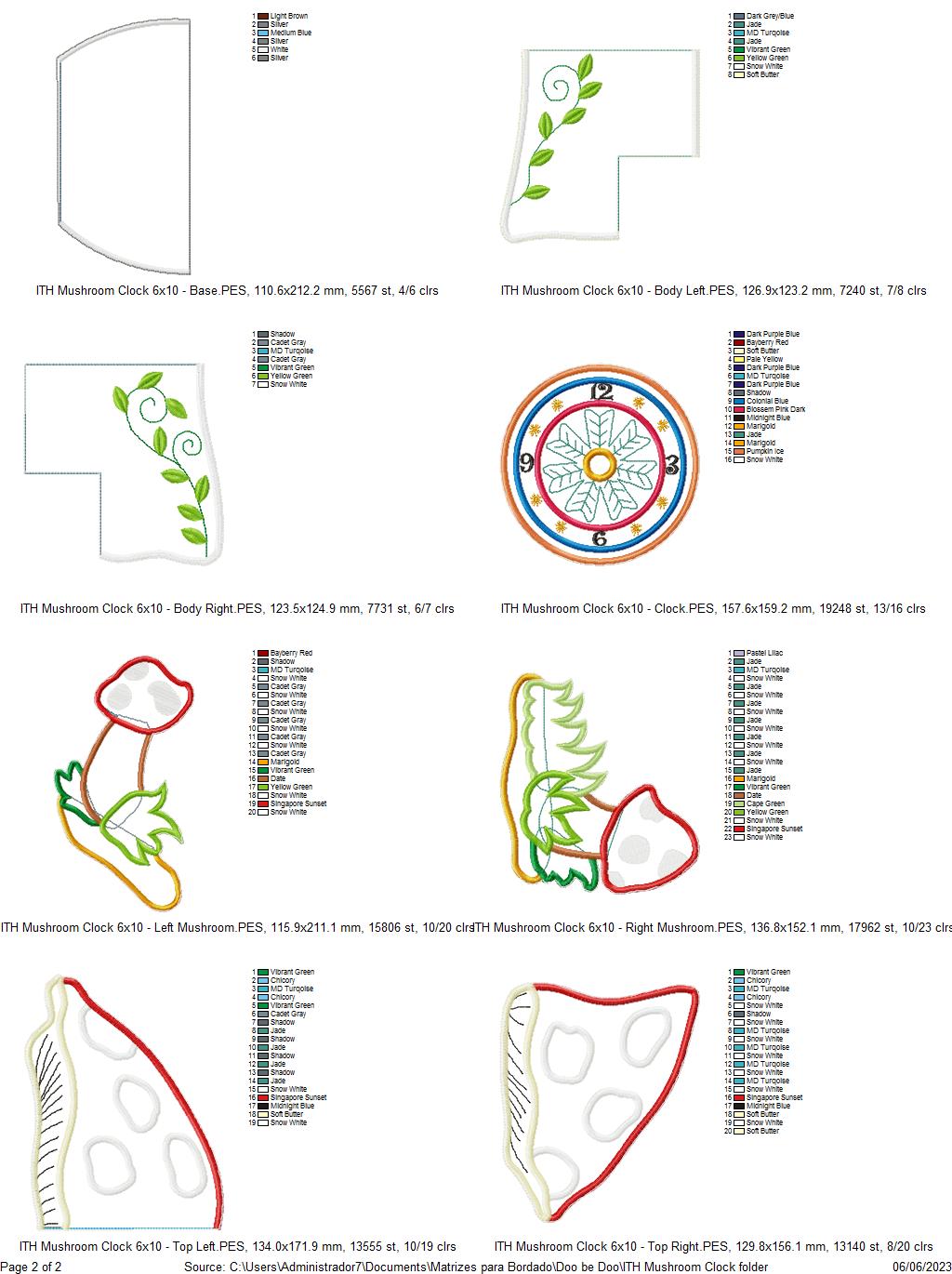 Mushroom Clock - ITH Project - Machine Embroidery Design