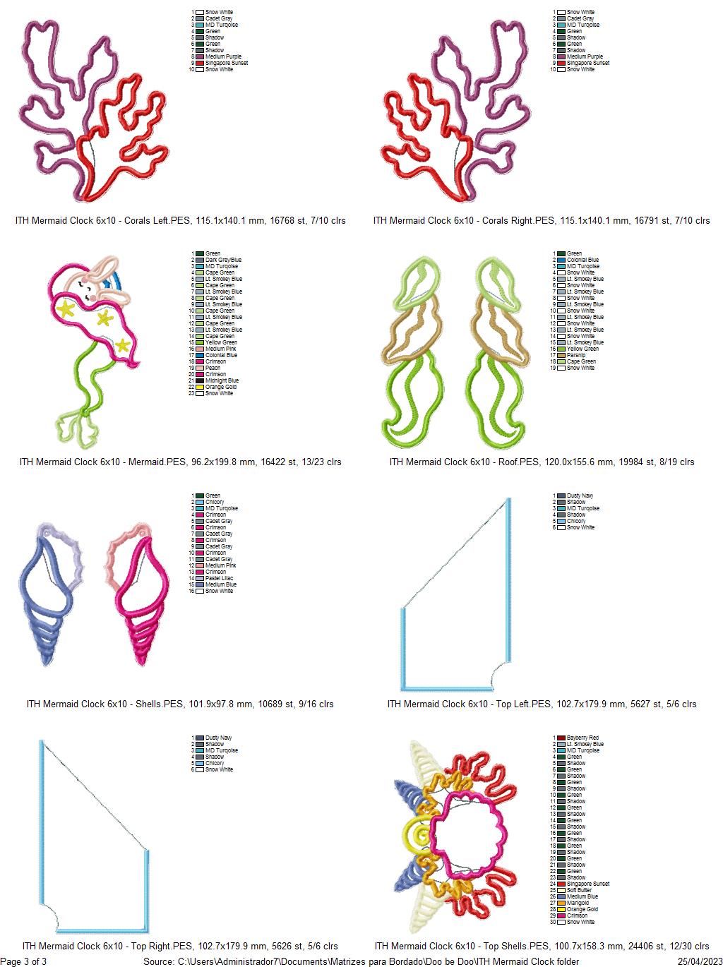 Mermaid Clock Ornament - ITH Project - Machine Embroidery Design