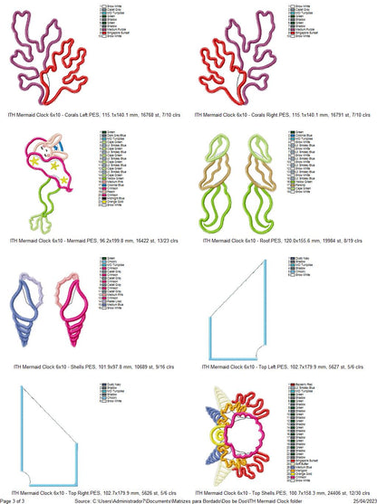 Mermaid Clock Ornament - ITH Project - Machine Embroidery Design