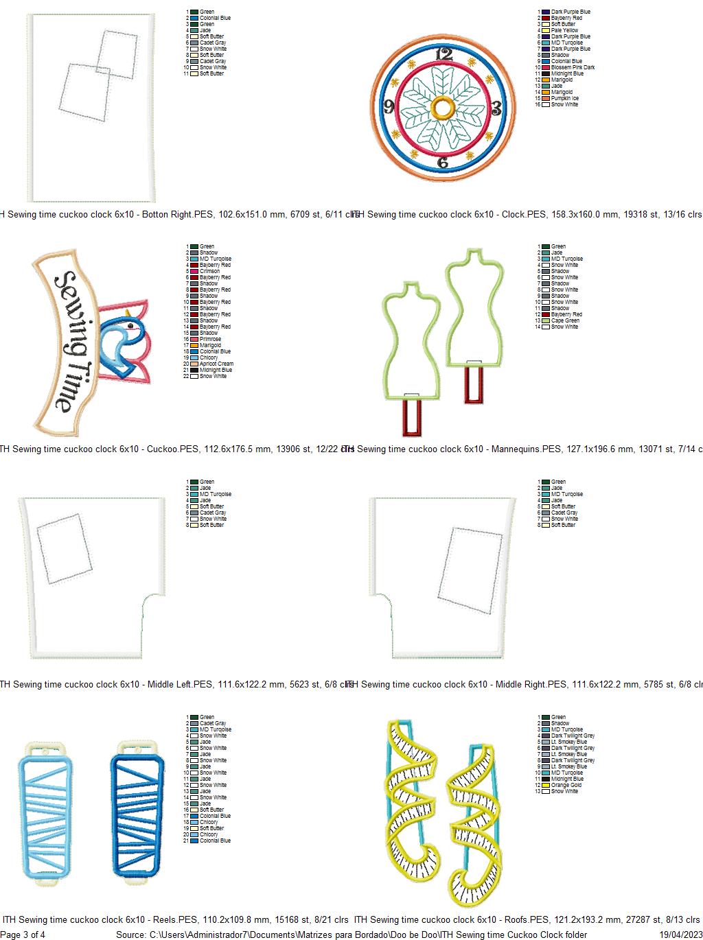 Sewing Time and Butterfly Clocks Set of 2 Designs- ITH Project - Machine Embroidery Design