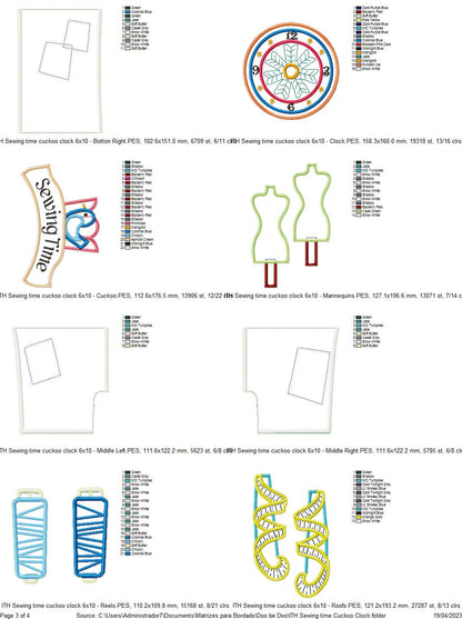 Sewing Time and Butterfly Clocks Set of 2 Designs- ITH Project - Machine Embroidery Design