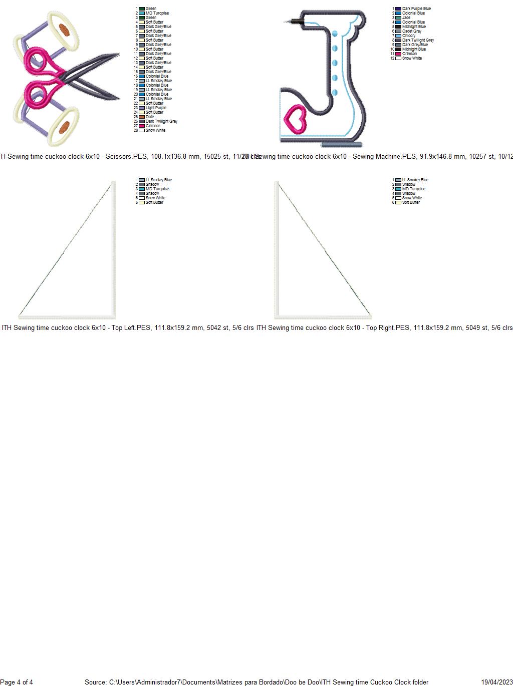 Sewing Time and Butterfly Clocks Set of 2 Designs- ITH Project - Machine Embroidery Design