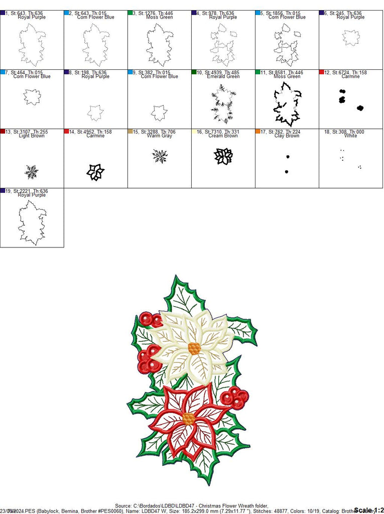 Christmas Poinsettia Wreath - ITH Project - Machine Embroidery Design