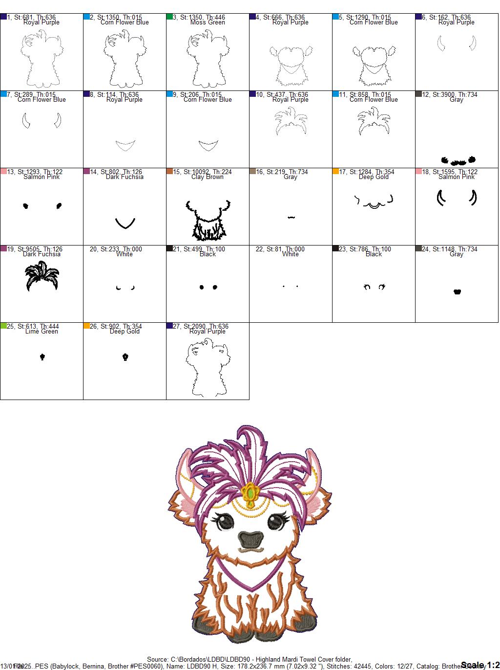 Highland Cow Mardi Gras Paper Towel Holder Cover - ITH Project - Machine Embroidery Design