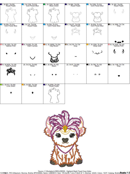 Highland Cow Mardi Gras Paper Towel Holder Cover - ITH Project - Machine Embroidery Design