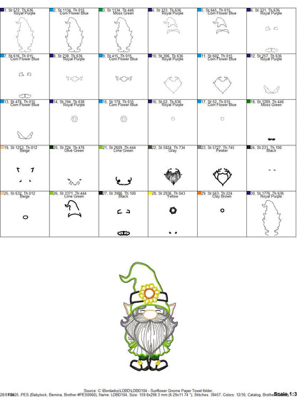 Garden Gnome Sunflower Paper Towel Holder Cover - ITH Project - Machine Embroidery Design