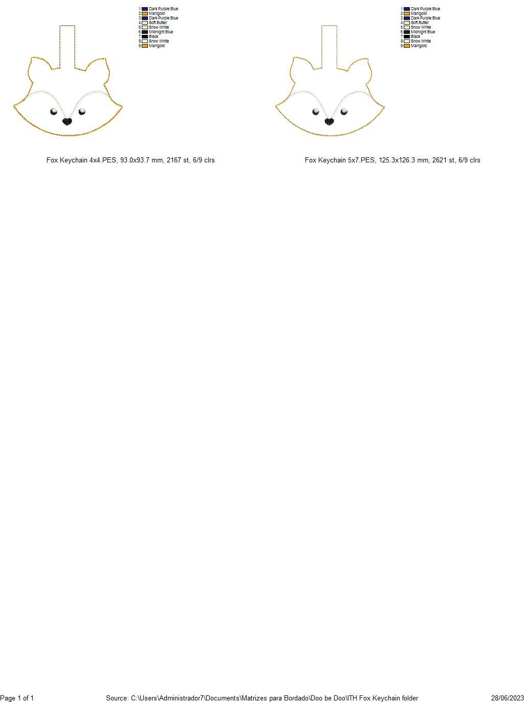 Fox Keychain - ITH Project - Machine Embroidery Design