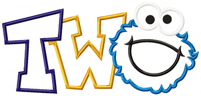 Cookie Monster 2nd Birthday Two - Applique - Machine Embroidery Design