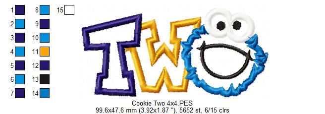 Cookie Monster 2nd Birthday Two - Applique - Machine Embroidery Design