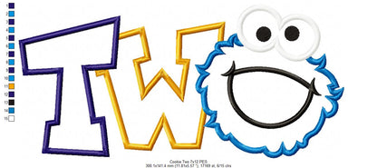 Cookie Monster 2nd Birthday Two - Applique - Machine Embroidery Design