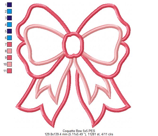 🎀 Sweet Coquette Ribbon – Applique – Machine Embroidery Design