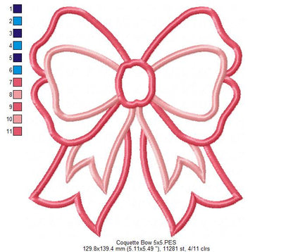 🎀 Sweet Coquette Ribbon – Applique – Machine Embroidery Design