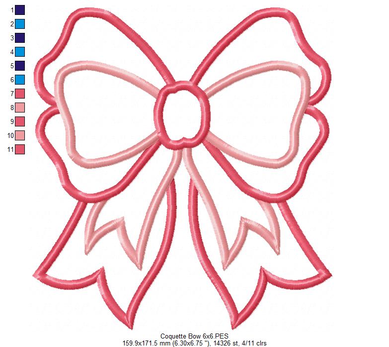 🎀 Sweet Coquette Ribbon – Applique – Machine Embroidery Design