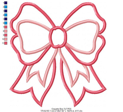 🎀 Sweet Coquette Ribbon – Applique – Machine Embroidery Design