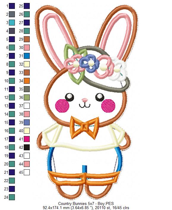 Country Bunnies Set of 2 designs - ITH Project - Machine Embroidery Design