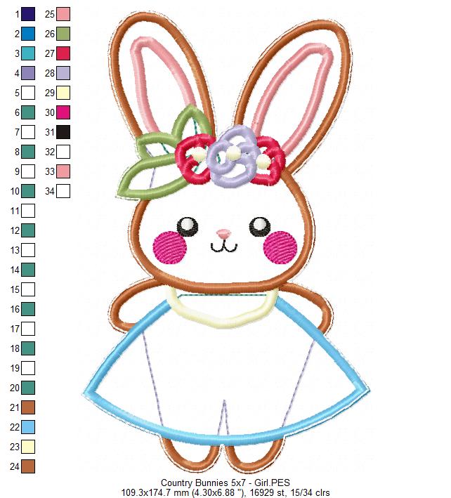 Country Bunnies Set of 2 designs - ITH Project - Machine Embroidery Design