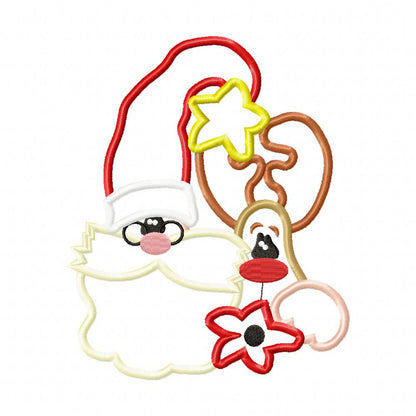 Country Santa Claus and Reindeer - Applique - Machine Embroidery Design