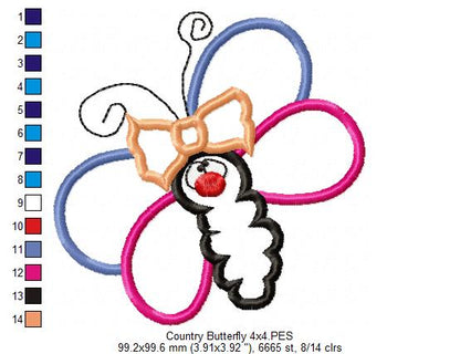 Country Butterfly - Applique - Machine Embroidery Design