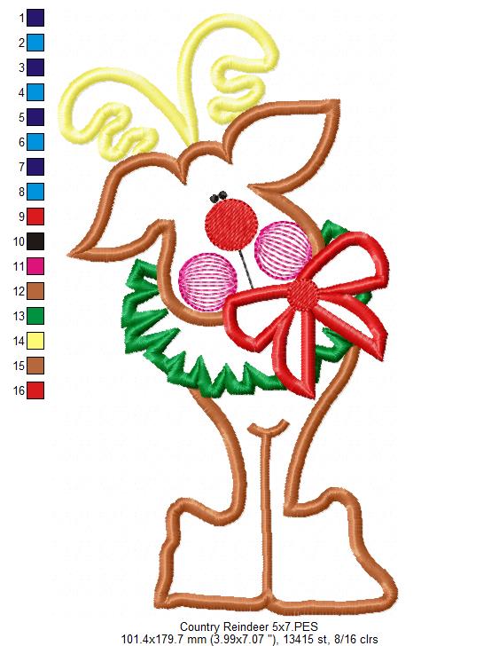 Cute Christmas Reindeer 🎄 – Appliqué – Machine Embroidery Design