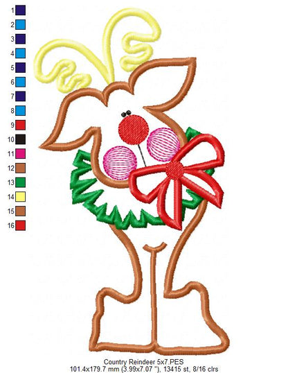 Cute Christmas Reindeer 🎄 – Appliqué – Machine Embroidery Design