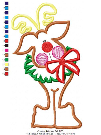 Cute Christmas Reindeer 🎄 – Appliqué – Machine Embroidery Design