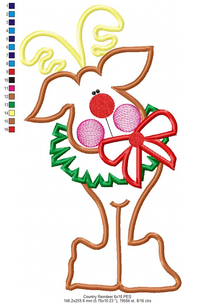Cute Christmas Reindeer 🎄 – Appliqué – Machine Embroidery Design