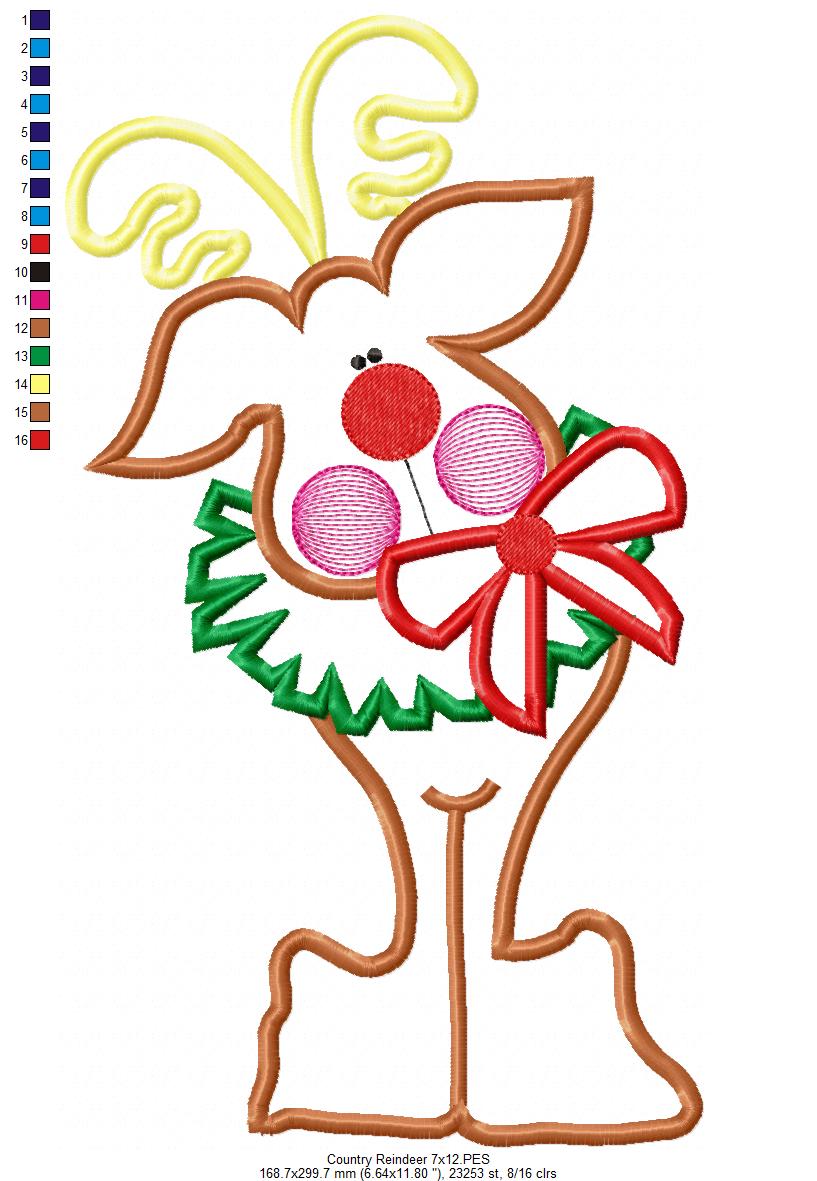Cute Christmas Reindeer 🎄 – Appliqué – Machine Embroidery Design