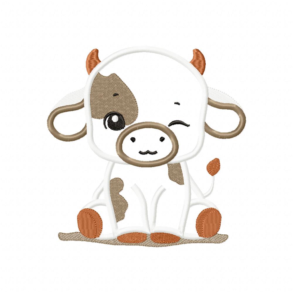 Little Cow Boy Blinking - Applique - Machine Embroidery Design