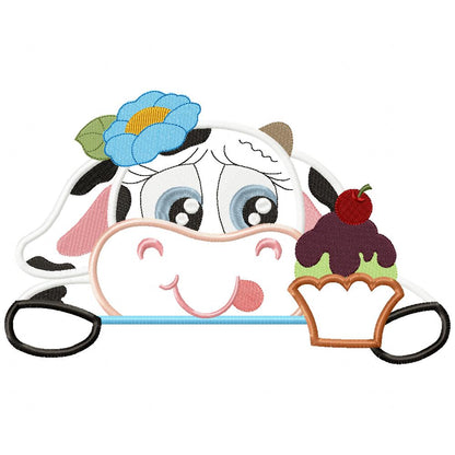 Cow and Cupcake - Applique - Machine Embroidery Design