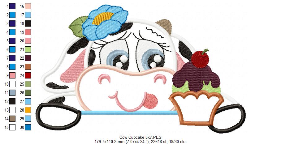 Cow and Cupcake - Applique - Machine Embroidery Design