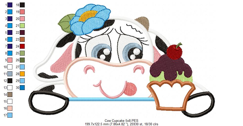 Cow and Cupcake - Applique - Machine Embroidery Design