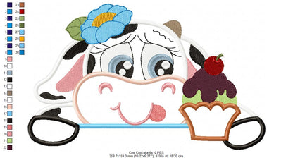 Cow and Cupcake - Applique - Machine Embroidery Design