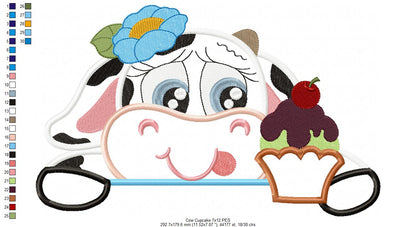 Cow and Cupcake - Applique - Machine Embroidery Design